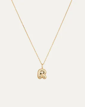 14K Gold Bubble Letter Necklace - R