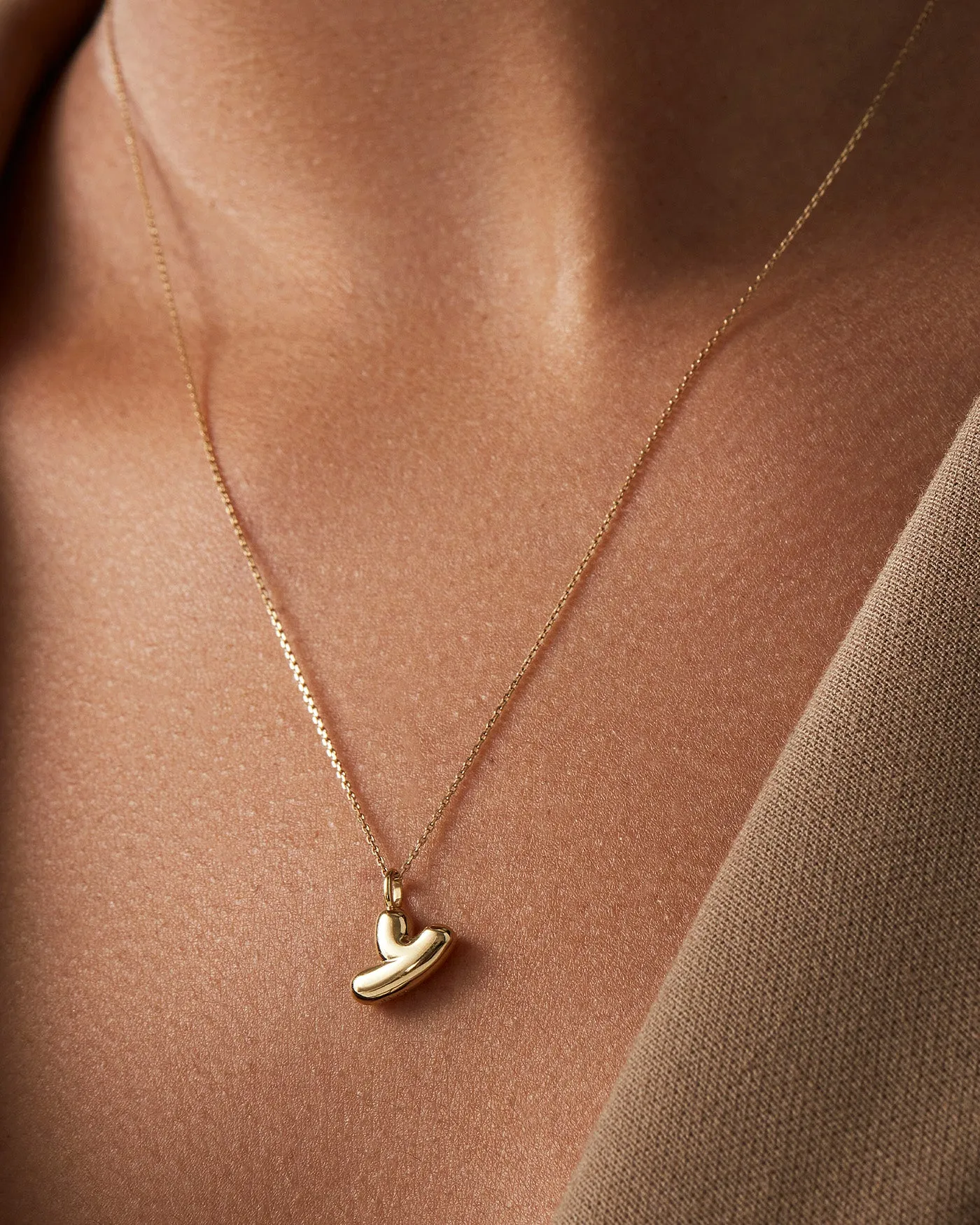 14K Gold Bubble Letter Necklace - Y