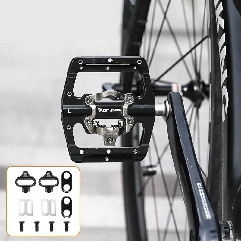 2 In 1 Bicycle Pedals SPD Self-Locking Pedal 3 Bearings MTB Road Bike Anti-slip Flat Pedals Cycling Part Accessories