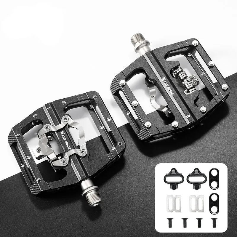 2 In 1 Bicycle Pedals SPD Self-Locking Pedal 3 Bearings MTB Road Bike Anti-slip Flat Pedals Cycling Part Accessories