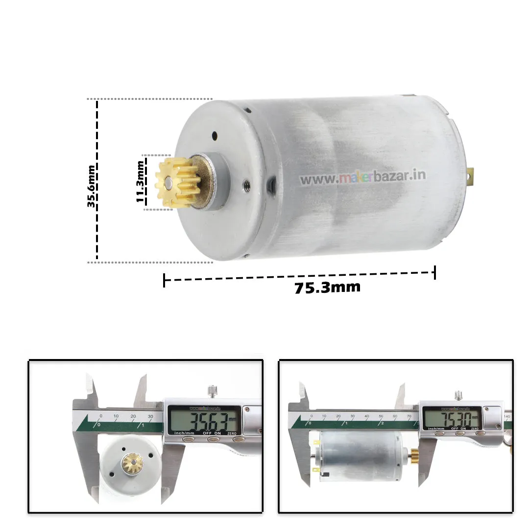 6-24V DC Brush Motor Round 35.7x75.3mm with 12 Teeth Copper Gear