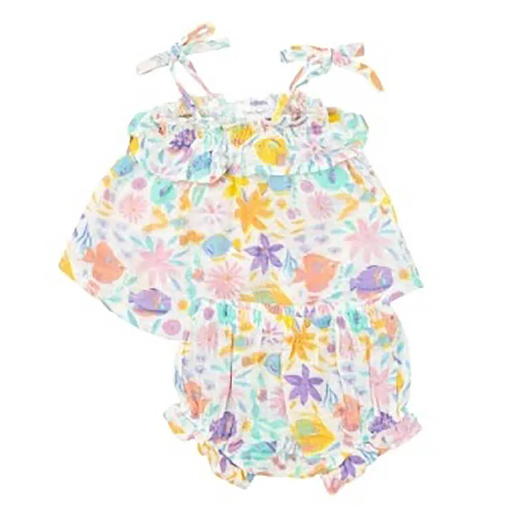 Angel Dear Ruffle Top And Bloomer Tropical Fish Floral