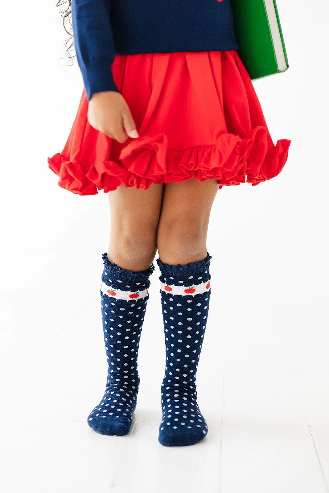 Apple Lace Top Knee High Socks - Bright Navy