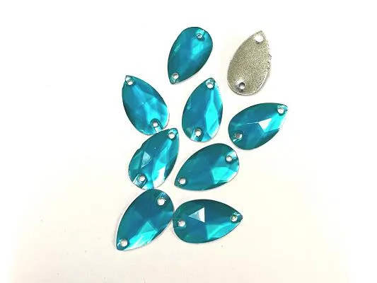 Aqua Blue Drop 2 Hole Plastic Stone - 11x18 mm