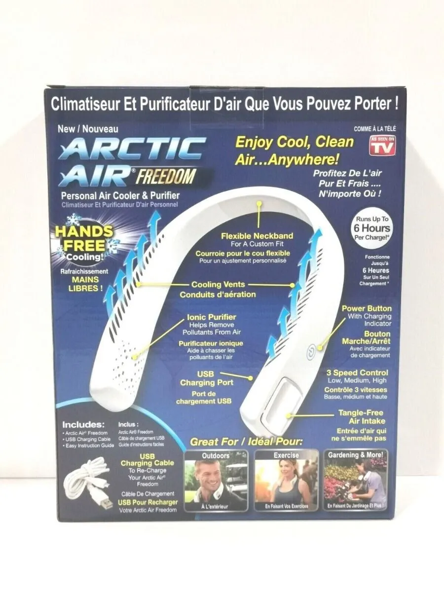 ARCTIC AIR FREEDOM PORTABLE PERSONAL AIR COOLER 3 SPEED HAND FREE NECK FAN