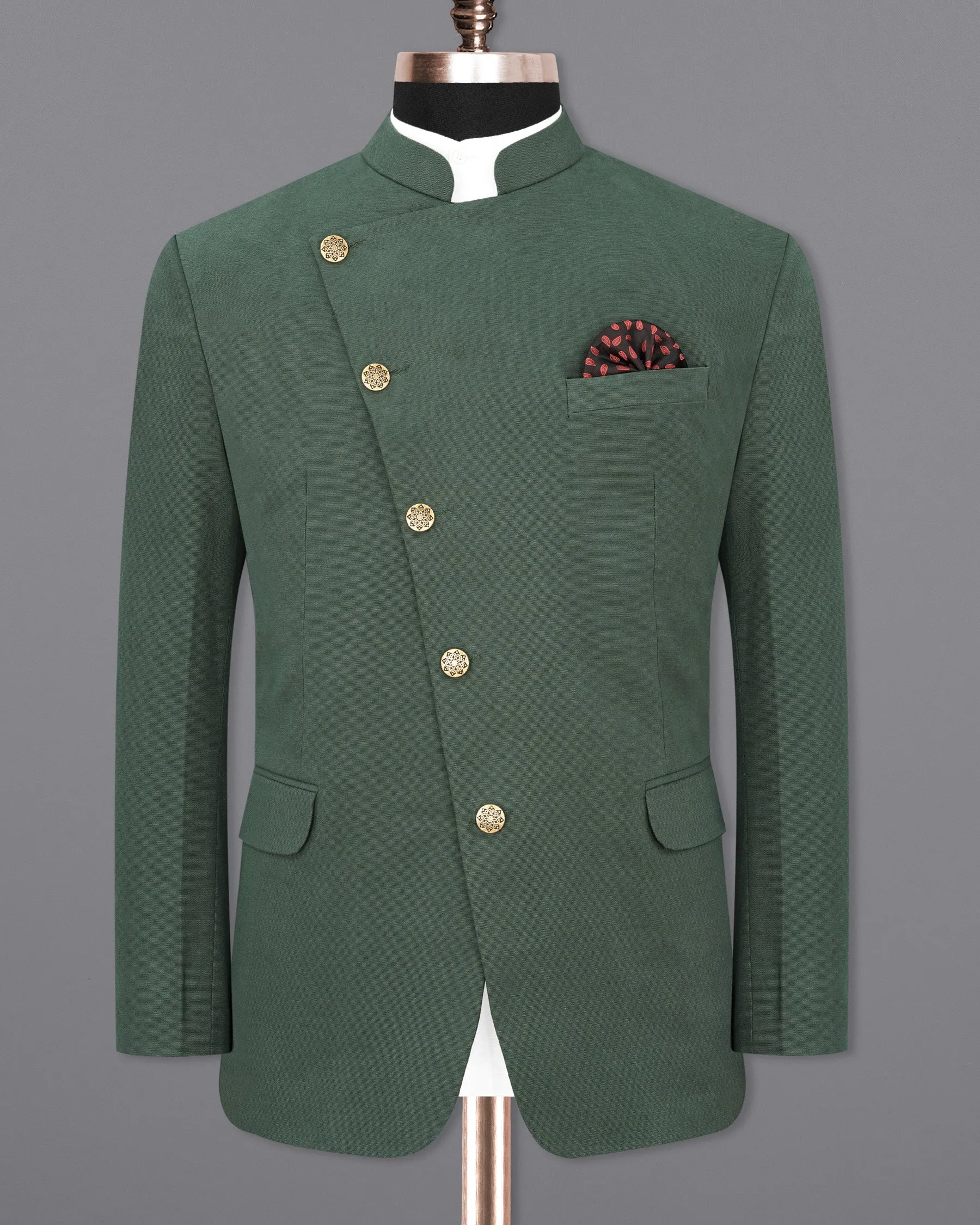 Asparagus Green Cross Placket Premium Cotton Bandhgala Blazer