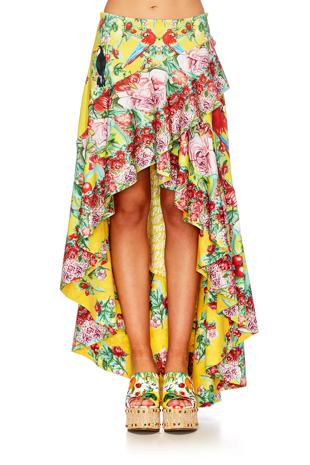 ASYMMETRIC FLOUNCE SKIRT LOVE BIRD