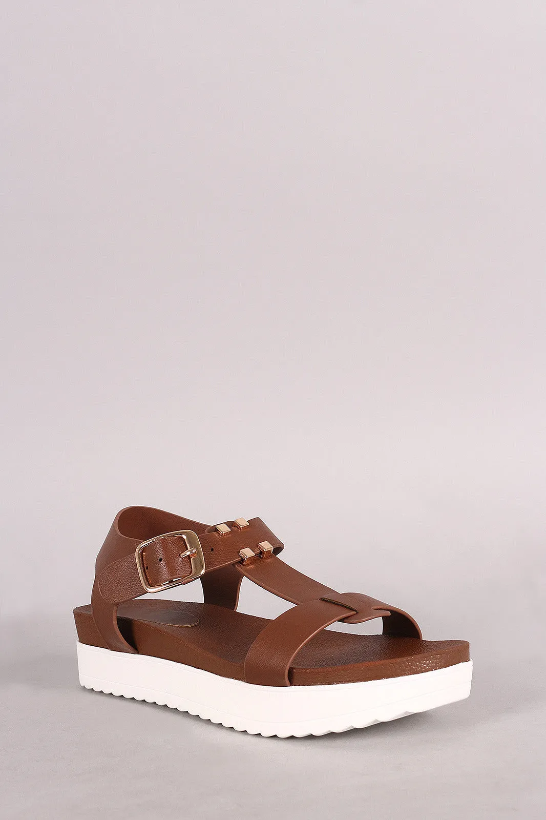 Bamboo T-Strap Flatform Lug Sandal