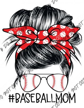 Baseball Mom Messy Bun Red and White DTF Transfer