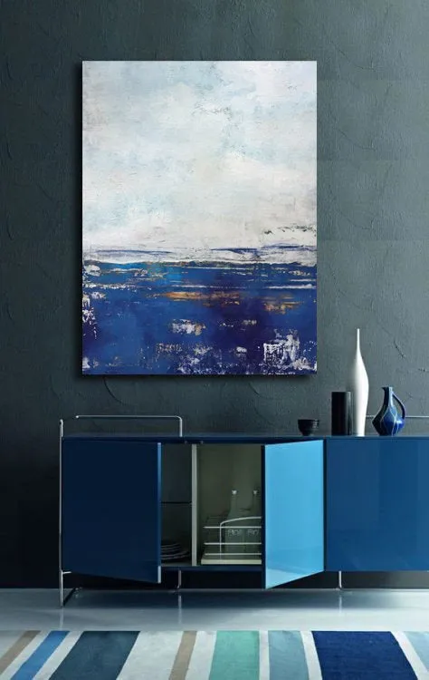 Blue And White Abstract Painting Large Abstract Sky Painting on Canvas Dp101