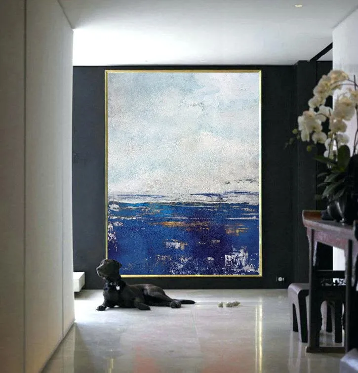 Blue And White Abstract Painting Large Abstract Sky Painting on Canvas Dp101