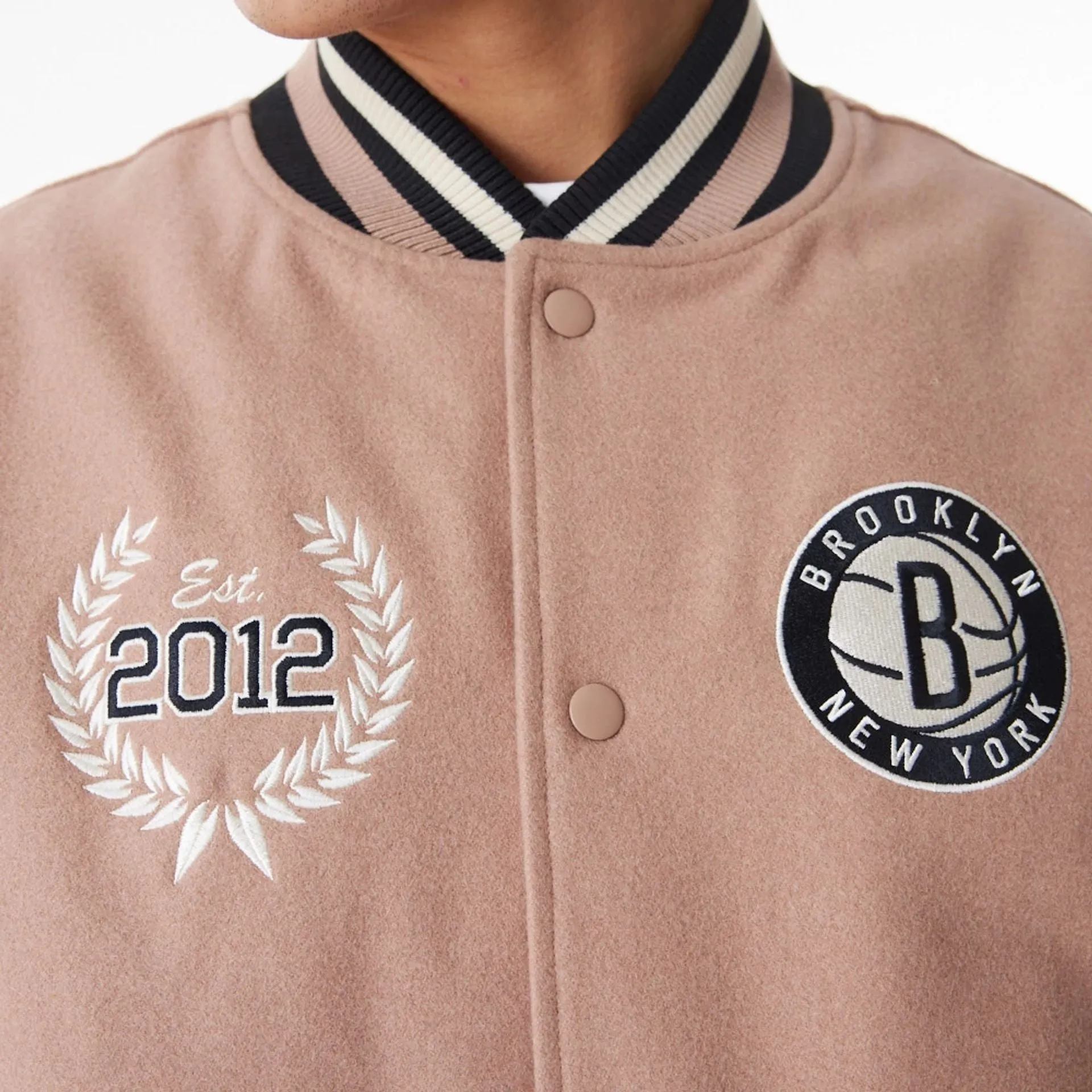 Brooklyn Nets NBA Lifestyle Beige Varsity Jacket