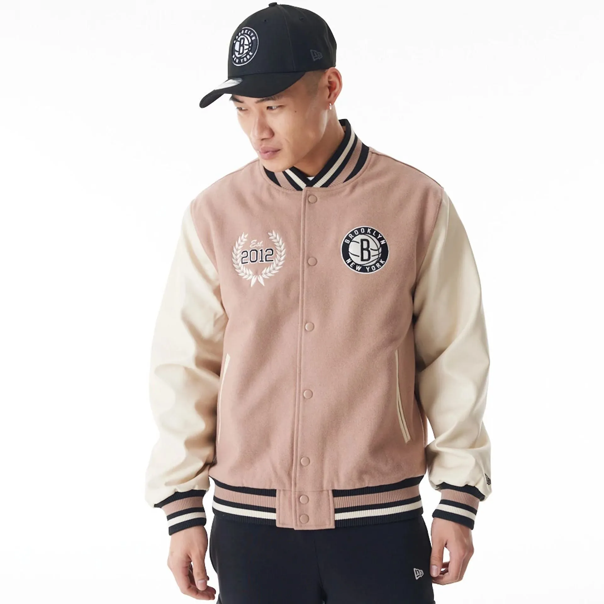 Brooklyn Nets NBA Lifestyle Beige Varsity Jacket