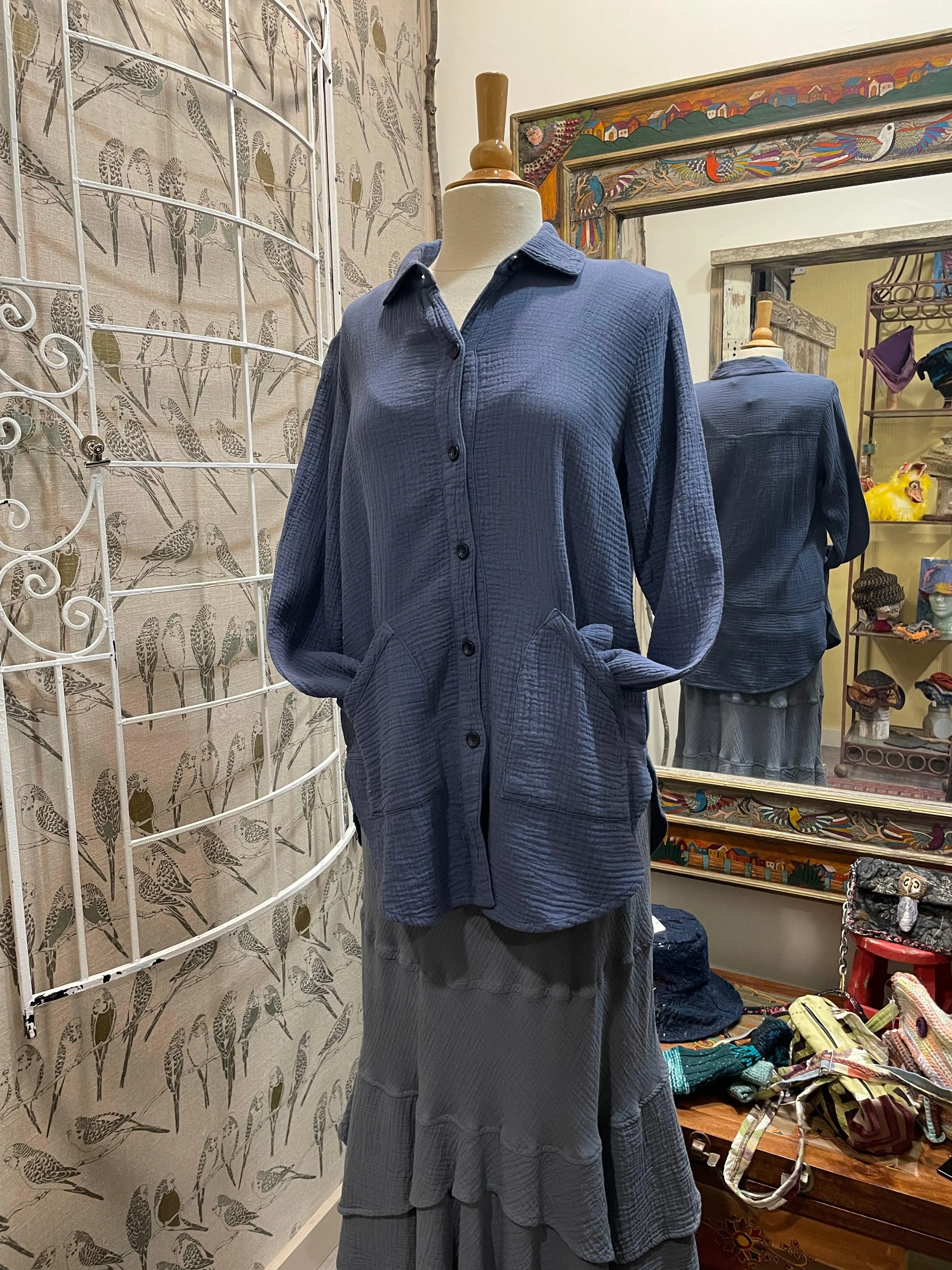 Button Up Cotton Gauze Tunic by Focus