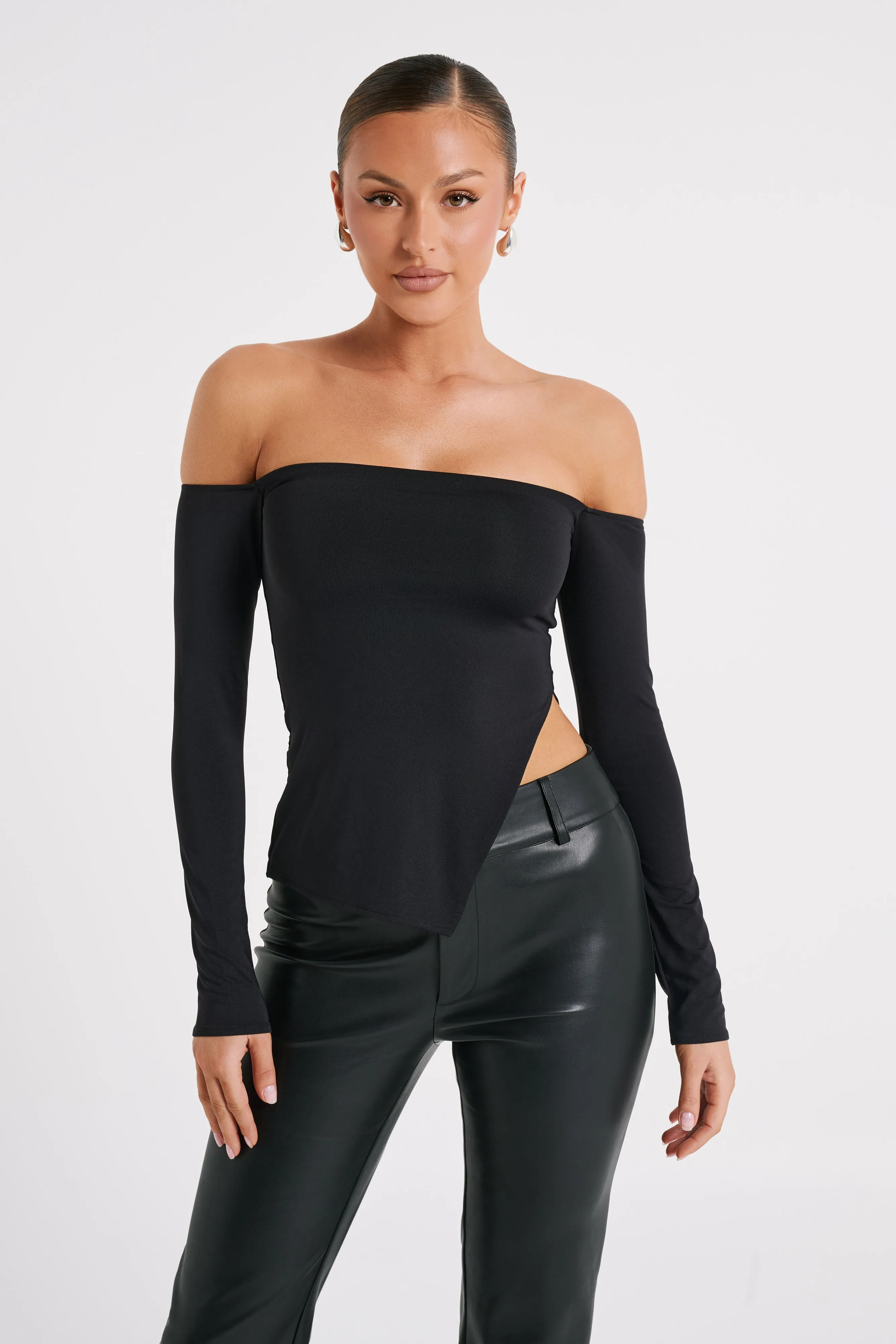 Carmen Recycled Nylon Off Shoulder Top - Black