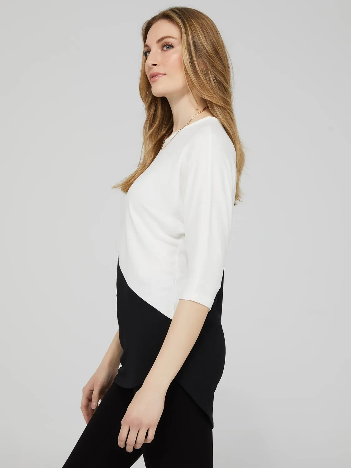 Colourblock 3/4 Dolman Sleeve High-Low Top