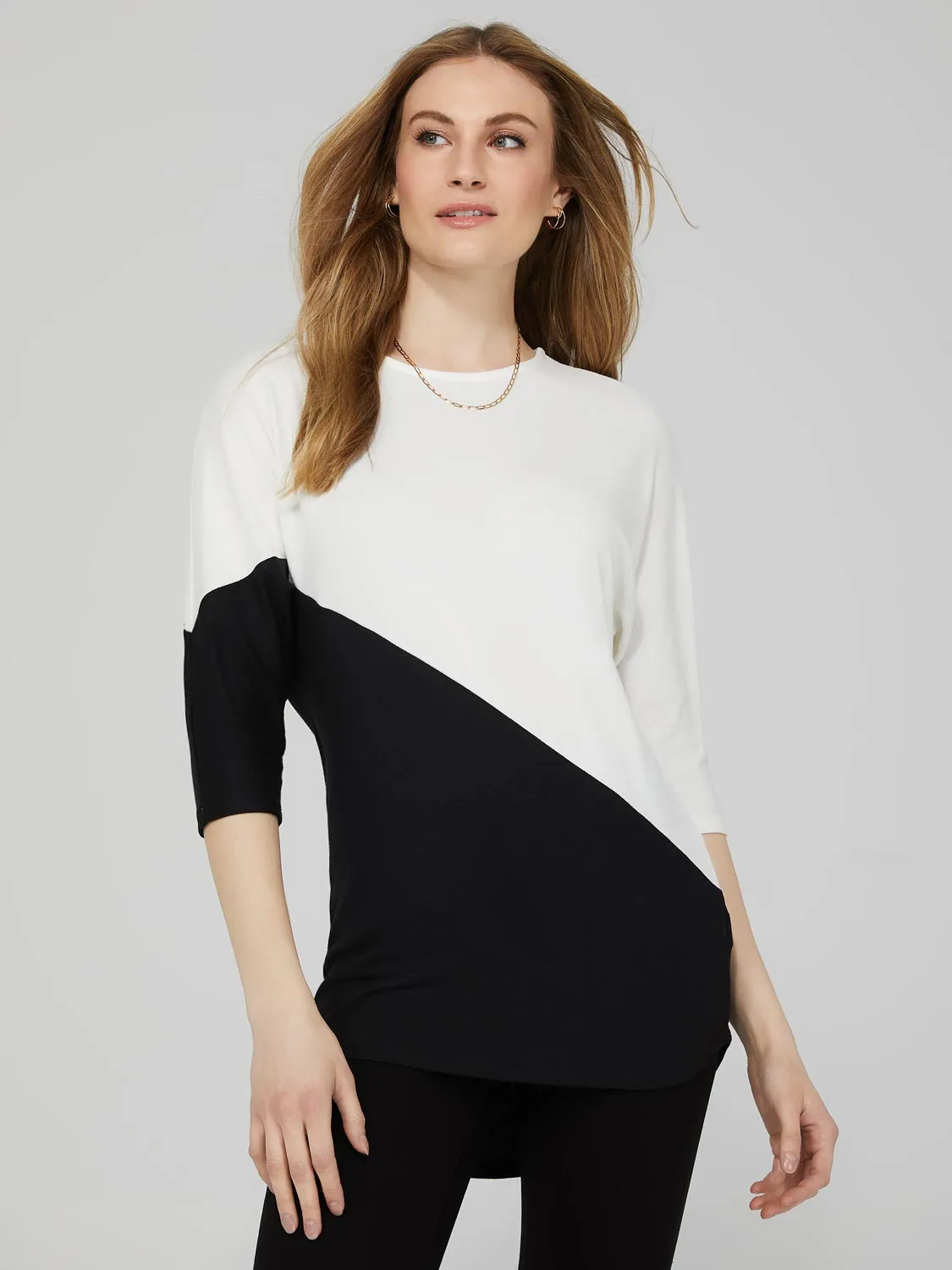 Colourblock 3/4 Dolman Sleeve High-Low Top