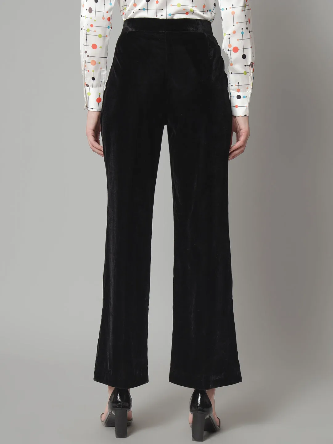 Comfortable Mid Waist Velvet Trouser- Black