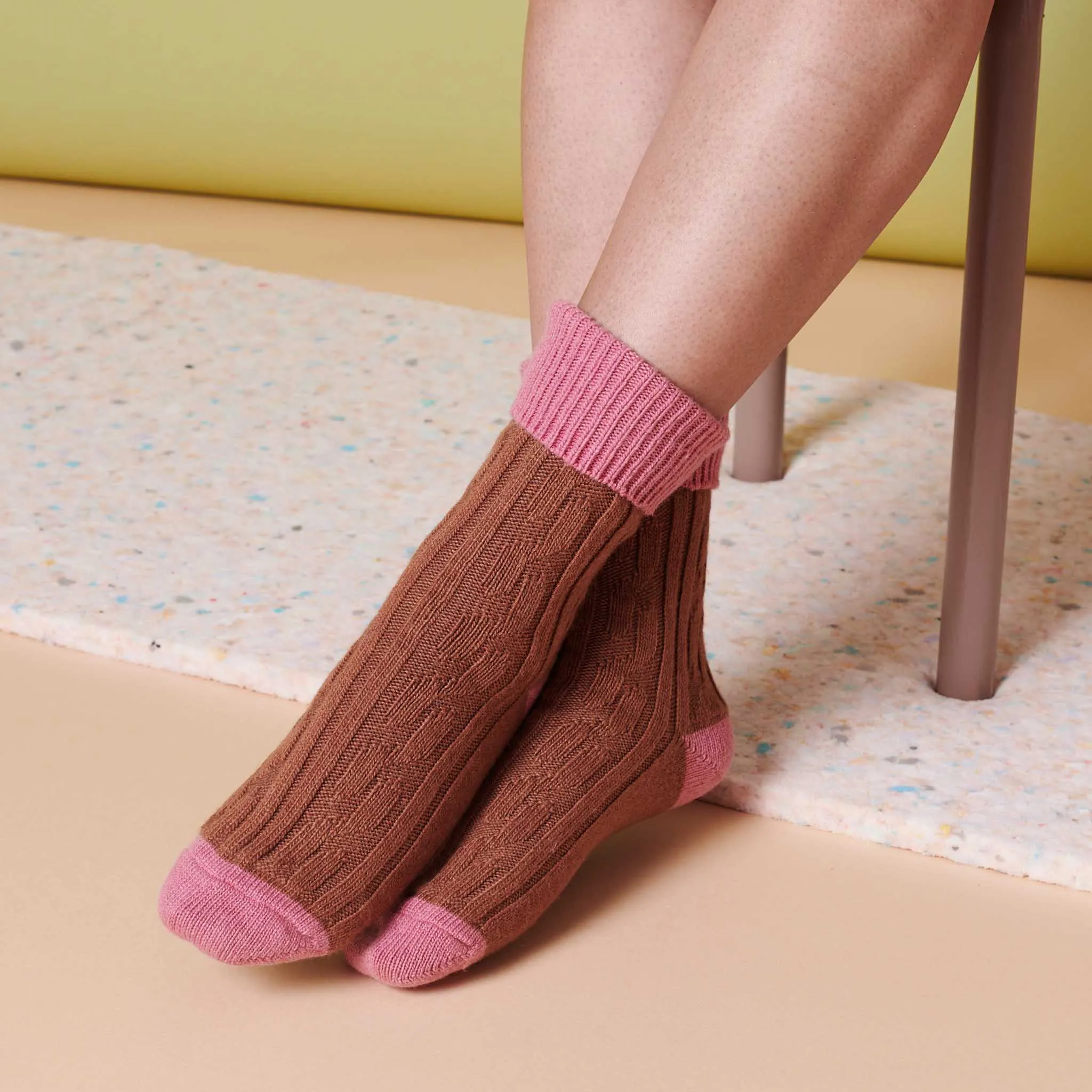 Copper & Dusky Pink Cashmere Blend Slouch Socks