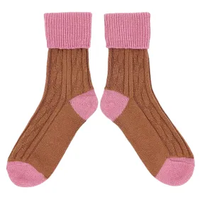 Copper & Dusky Pink Cashmere Blend Slouch Socks