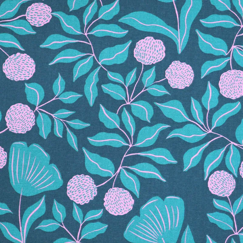 Cotton Canvas - Teal and Pink - Brambles