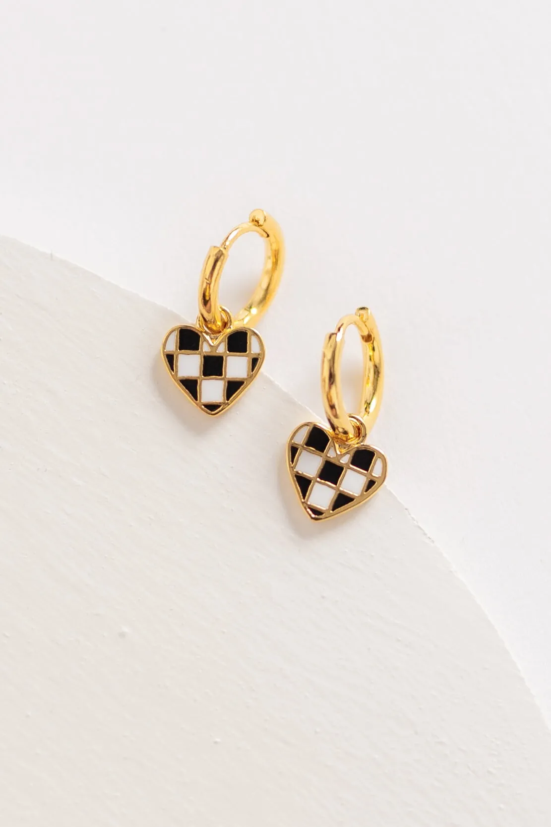 Cove Checker Heart Huggie Earrings