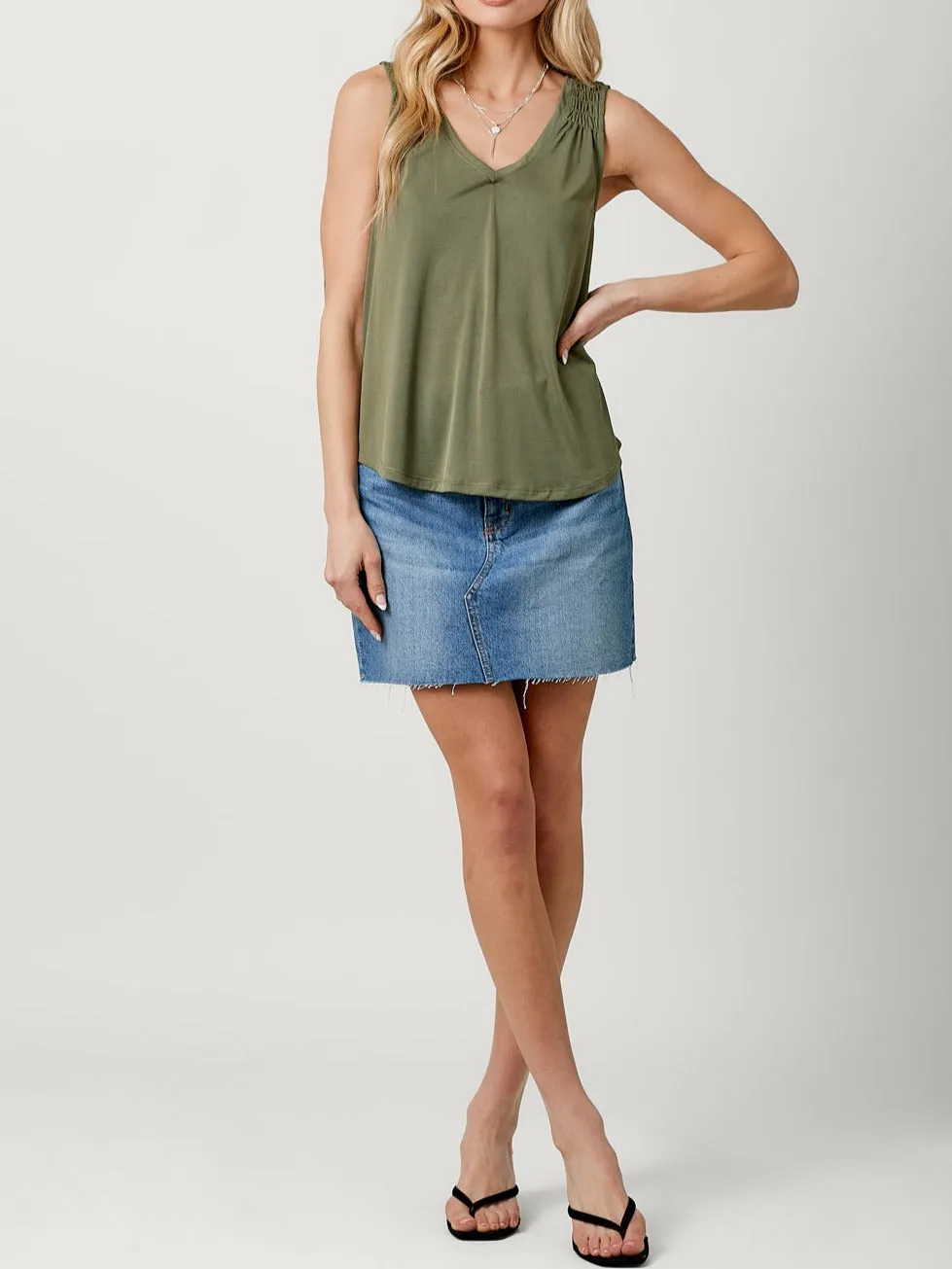 Cupro Modal Smocked Shoulder Tank