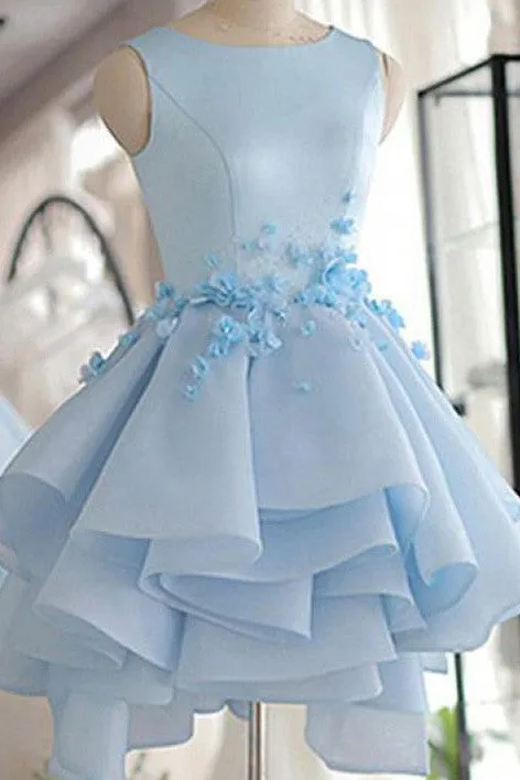 Cute Sky Blue A-line Short Prom Dresses Puffy Homecoming Dress