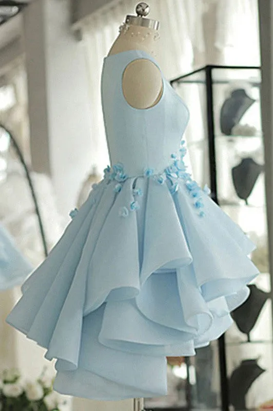 Cute Sky Blue A-line Short Prom Dresses Puffy Homecoming Dress