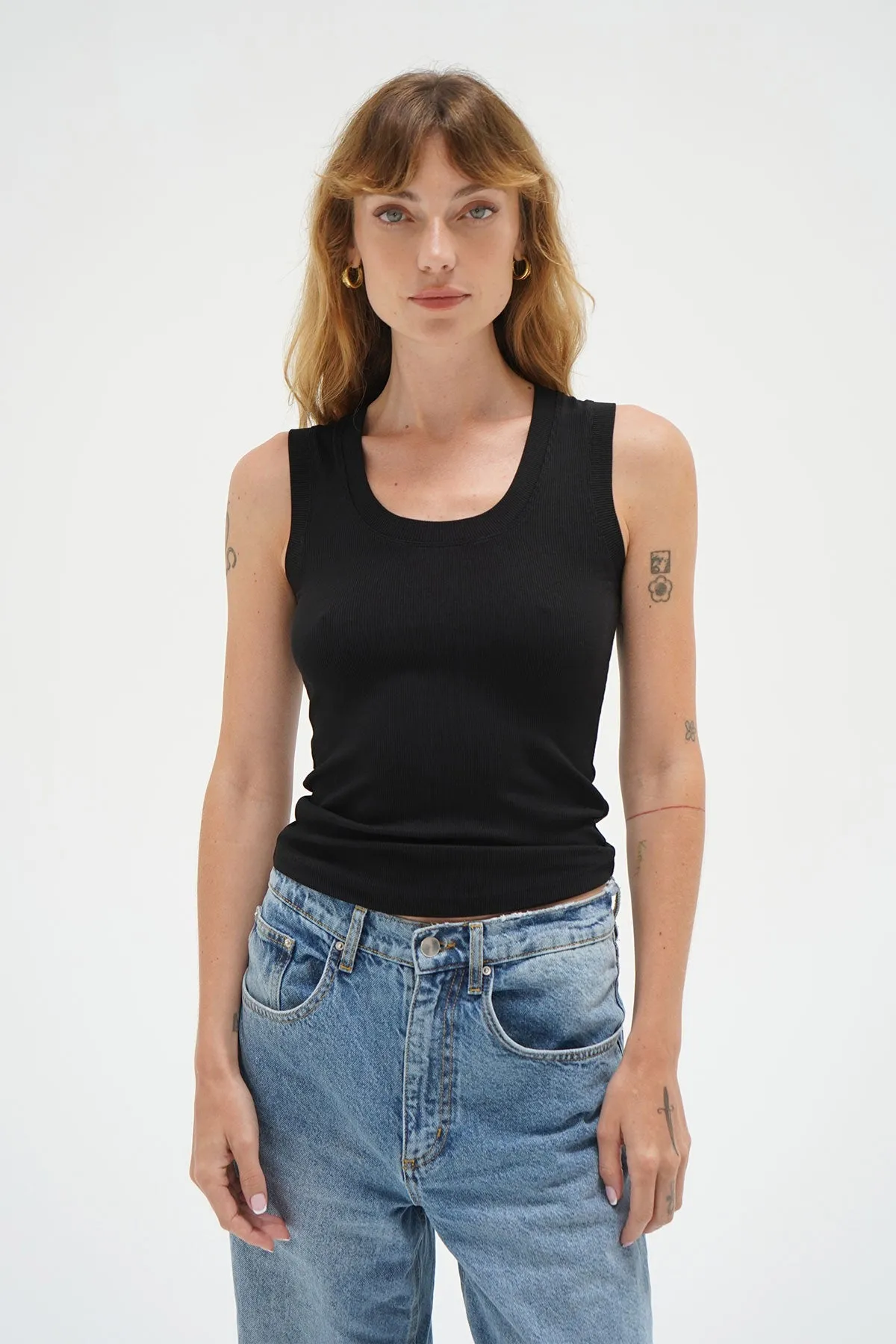 Deep U Ribbed Tank - Black