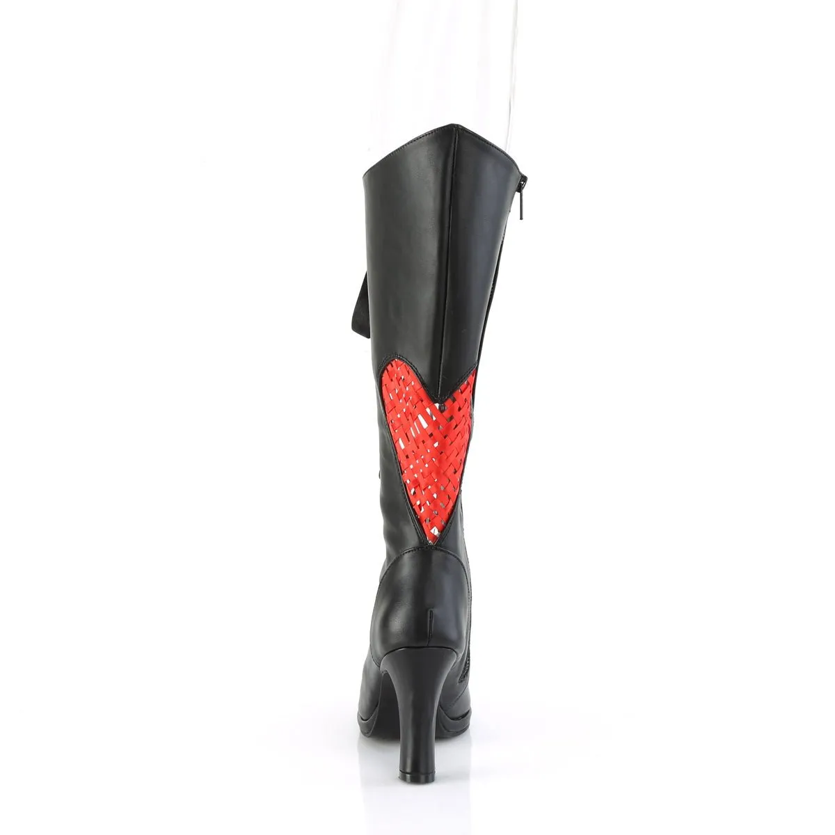 Demonia GLAM-243 | Blk & Red V. Leather & Satin Knee High Boots