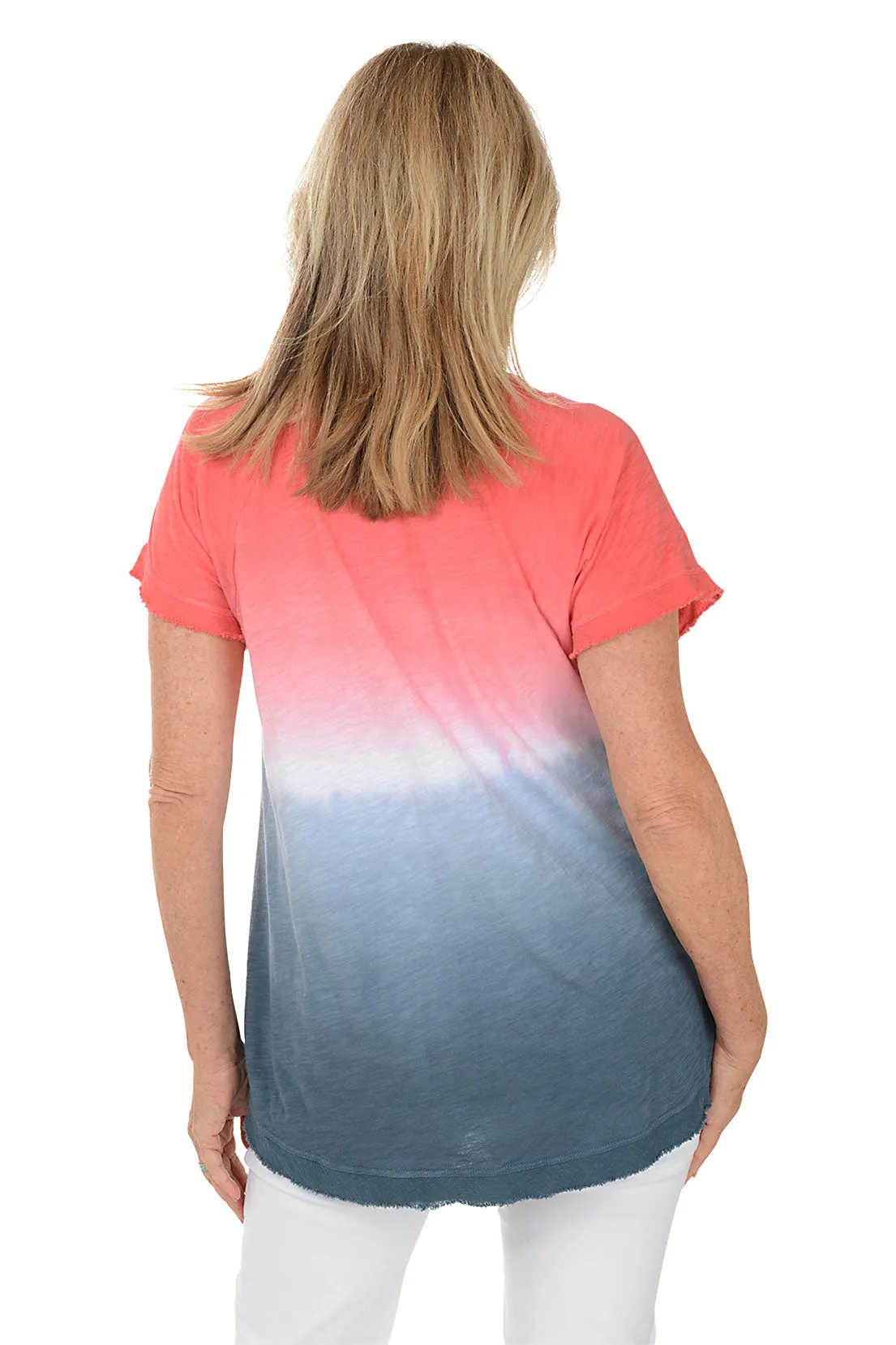 Dip-Dyed Frayed Raglan Knit Top