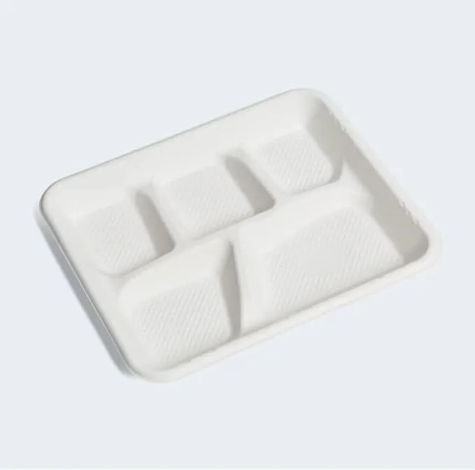 Durable White Bagasse Tray 5 Compartment for School White