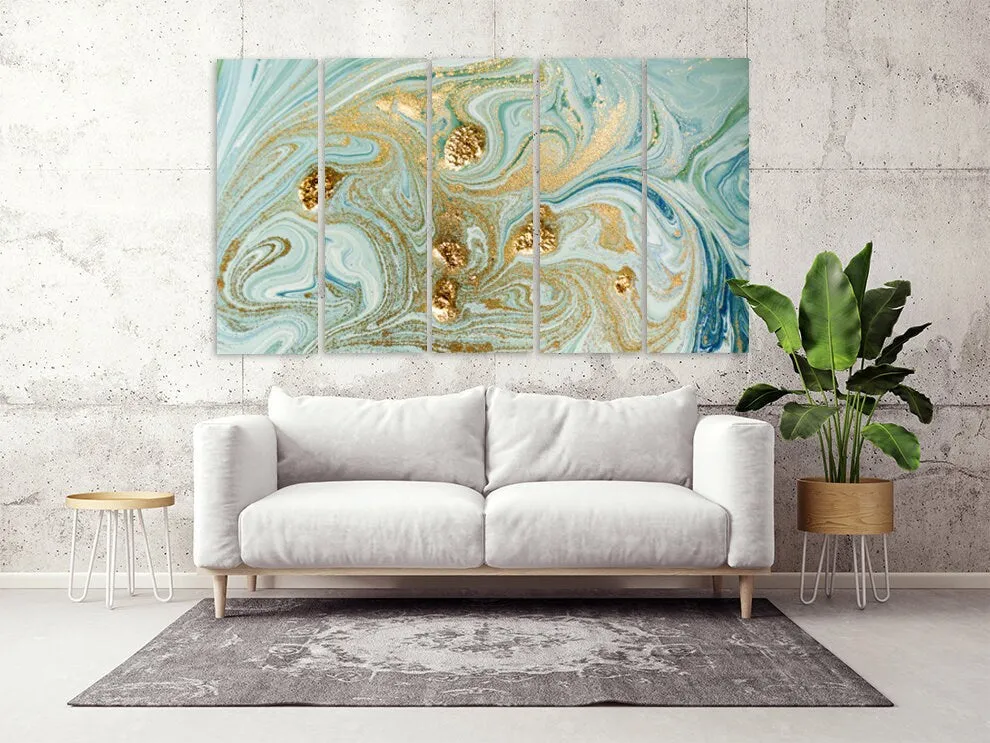 Fluid abstract print, Blue marble wall art, Abstract wall art paintings on canvas, home wall decor gold marble wall art multi panel wall art