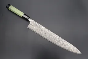 Fu-Rin-Ka-Zan YUTAKA 豊佳 Series R-2 Damascus Edition FRYP-49 Wa Sujihiki 270mm (10.6 inch, Forrest Green Color Stabilized Maple Burl Wood Handle)