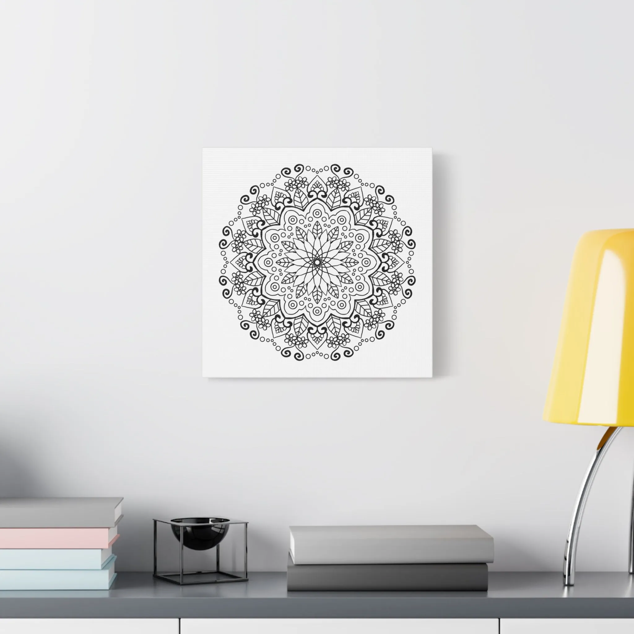 Handmade Mandala Art - Black & White Wall Art - Matte Canvas - Stretched