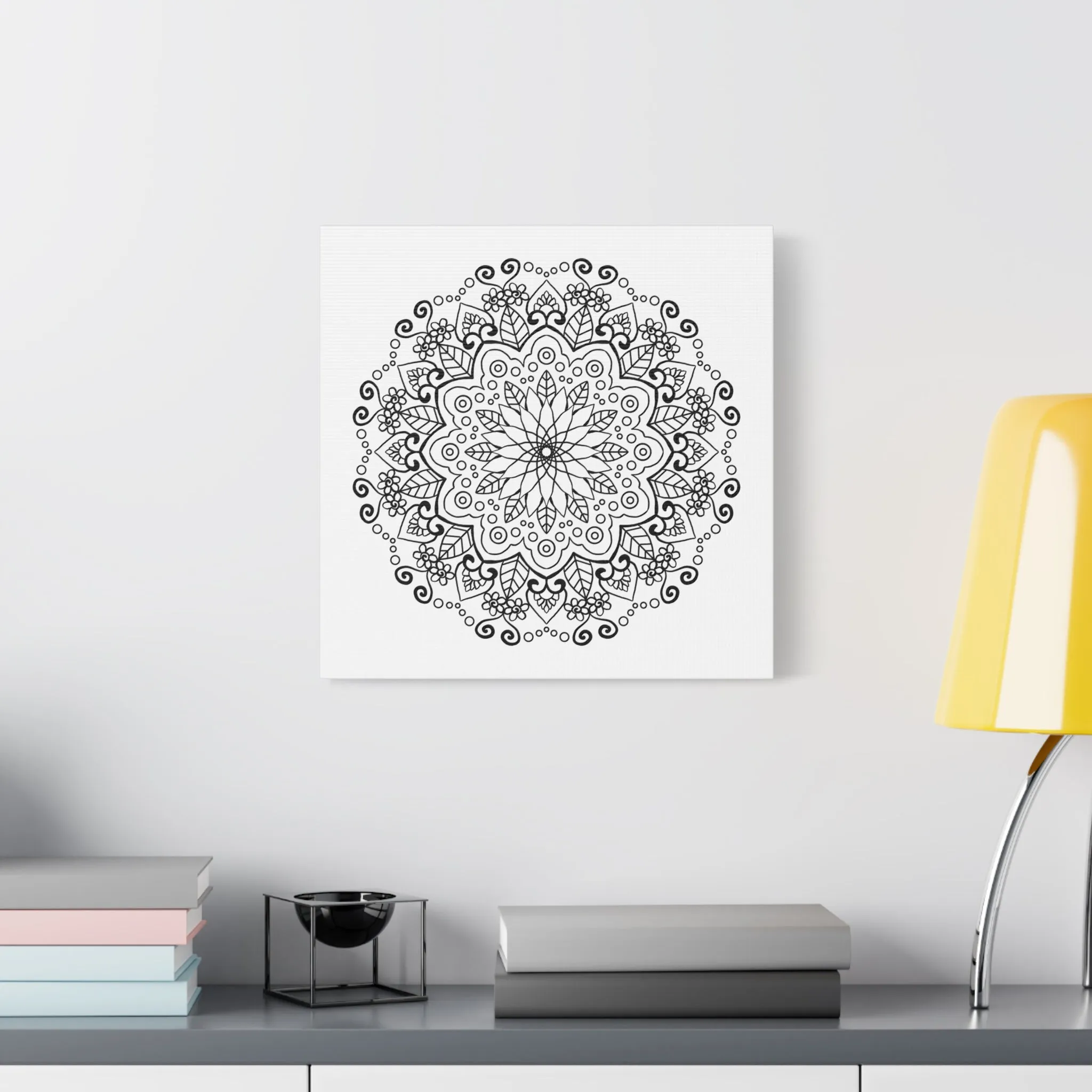 Handmade Mandala Art - Black & White Wall Art - Matte Canvas - Stretched