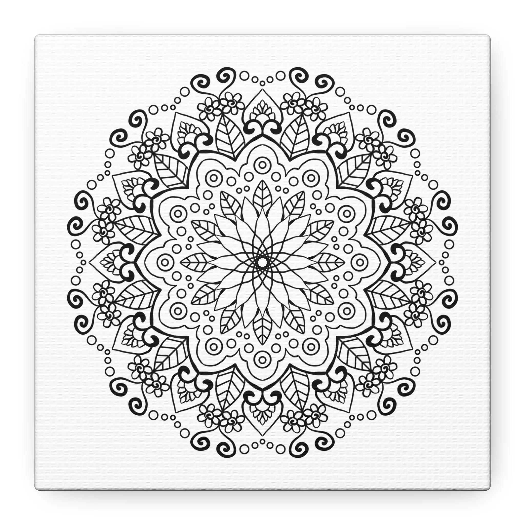 Handmade Mandala Art - Black & White Wall Art - Matte Canvas - Stretched