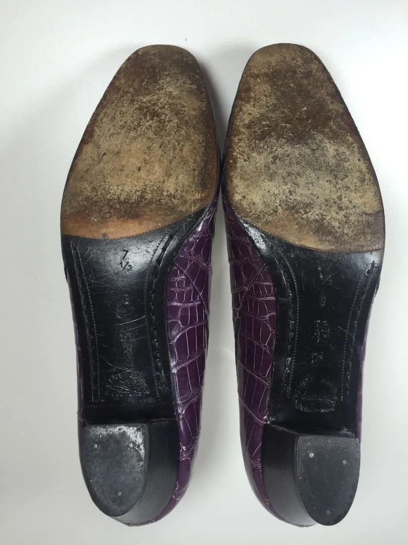 HELEN ARPELS 1960s Purple Croc Shoes with Gold Detail Size 7 1/2