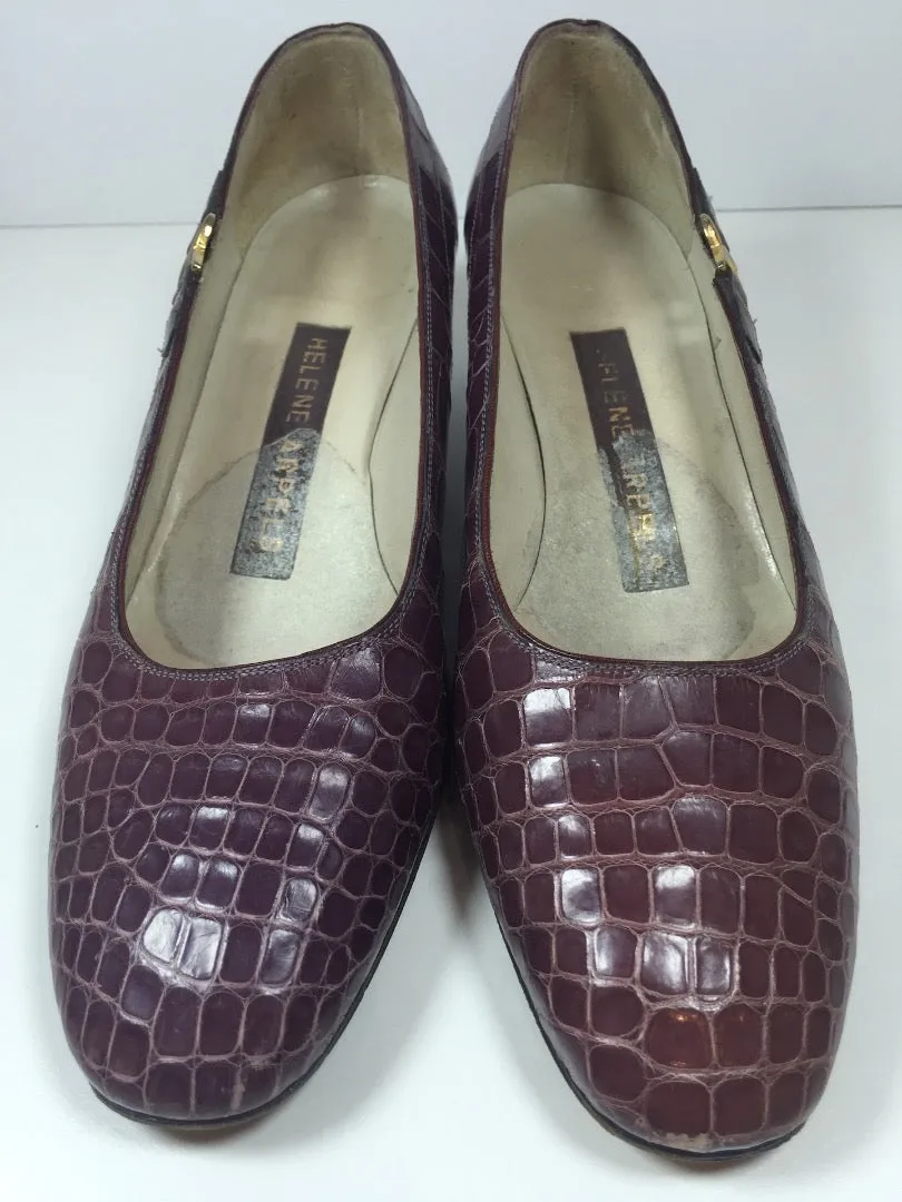 HELEN ARPELS 1960s Purple Croc Shoes with Gold Detail Size 7 1/2