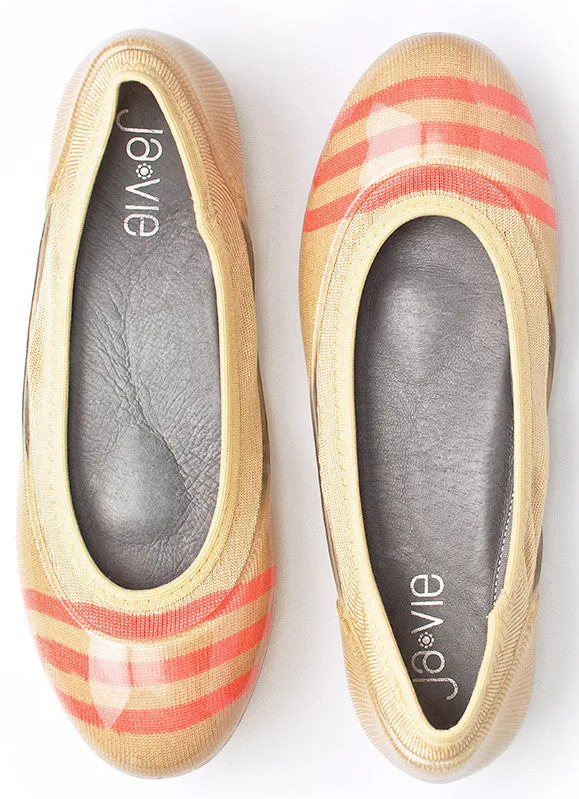 ja-vie sand/coral stripe jelly flats shoes