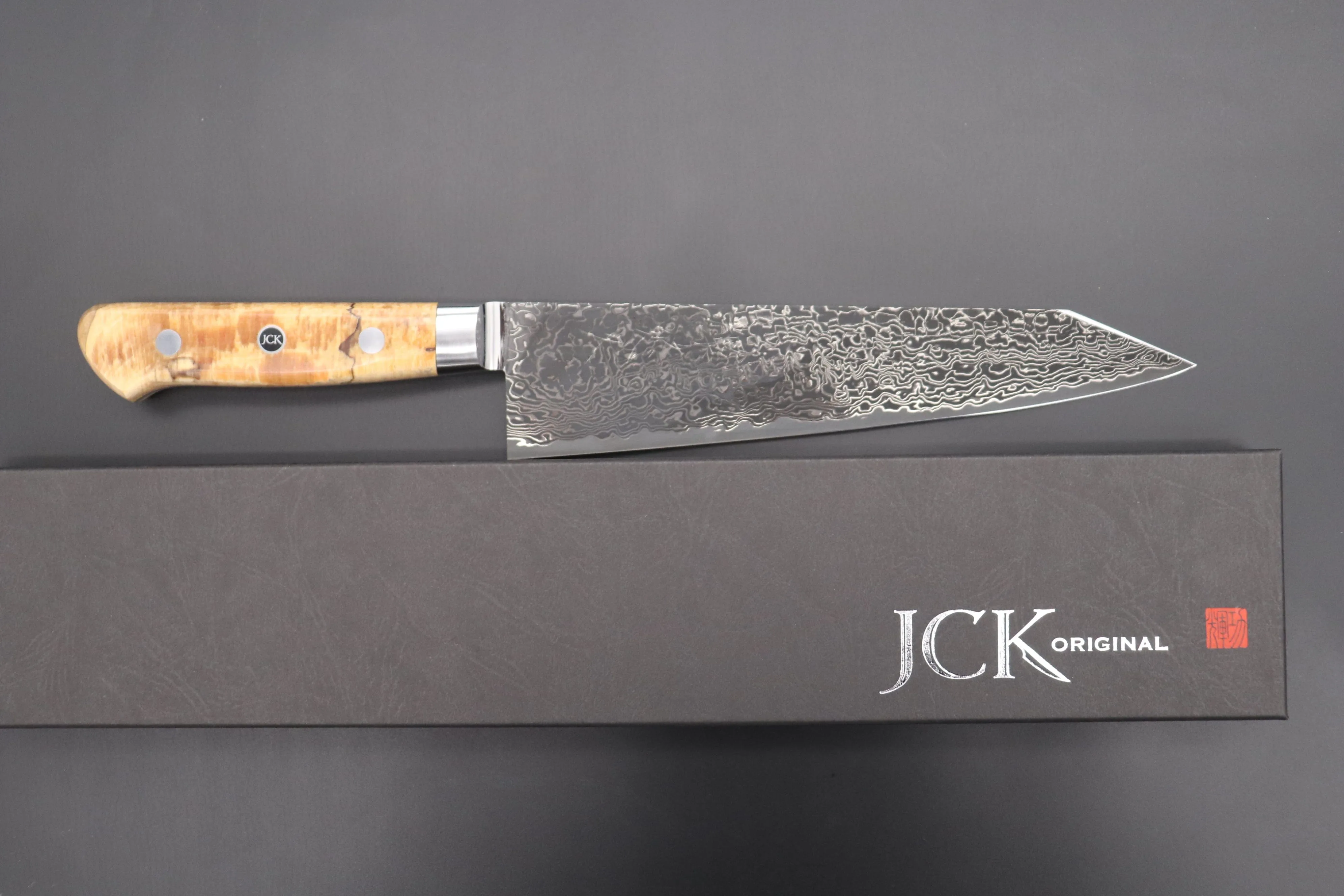 JCK Original Kagayaki Grand Canyon R-2 Black Damascus Series GCYU-15 Kiritsuke Gyuto 200mm (7.8 Inch)