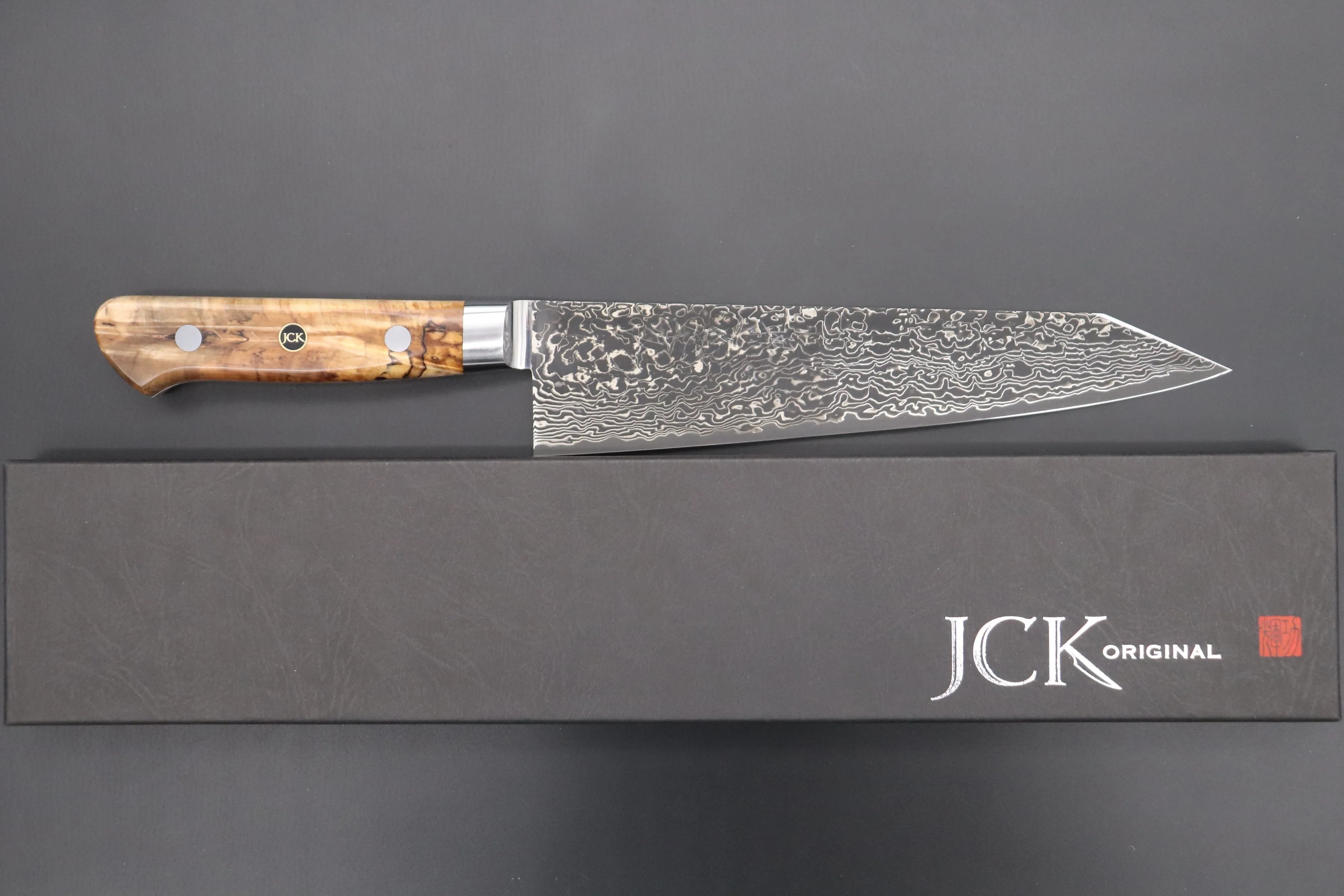 JCK Original Kagayaki Grand Canyon R-2 Black Damascus Series GCYU-18 Kiritsuke Gyuto 200mm (7.8 Inch)