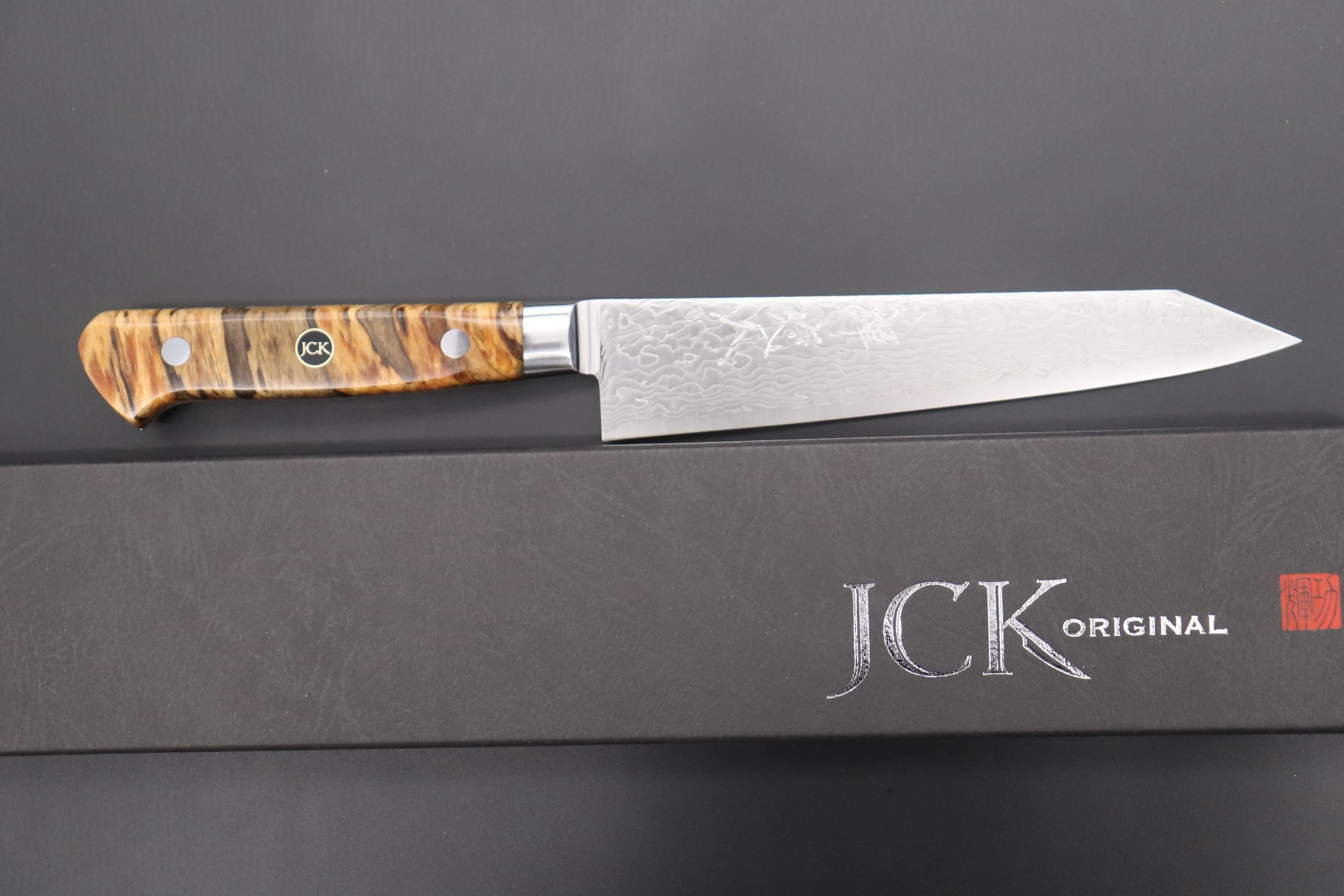 JCK Original Kagayaki Grand Canyon R-2 White & Silver Damascus Series GCYU-19 Kiritsuke Petty 145mm (5.7 Inch)