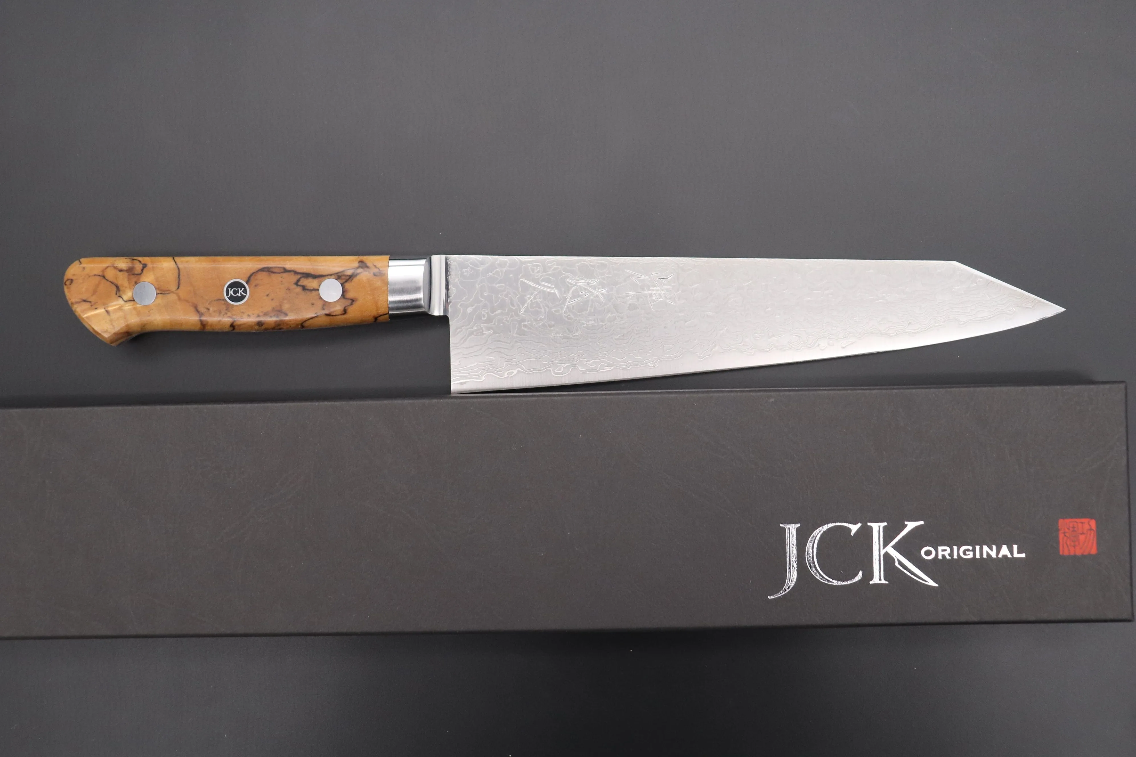 JCK Original Kagayaki Grand Canyon R-2 White & Silver Damascus Series GCYU-32 Kiritsuke Gyuto 200mm (7.8 Inch)