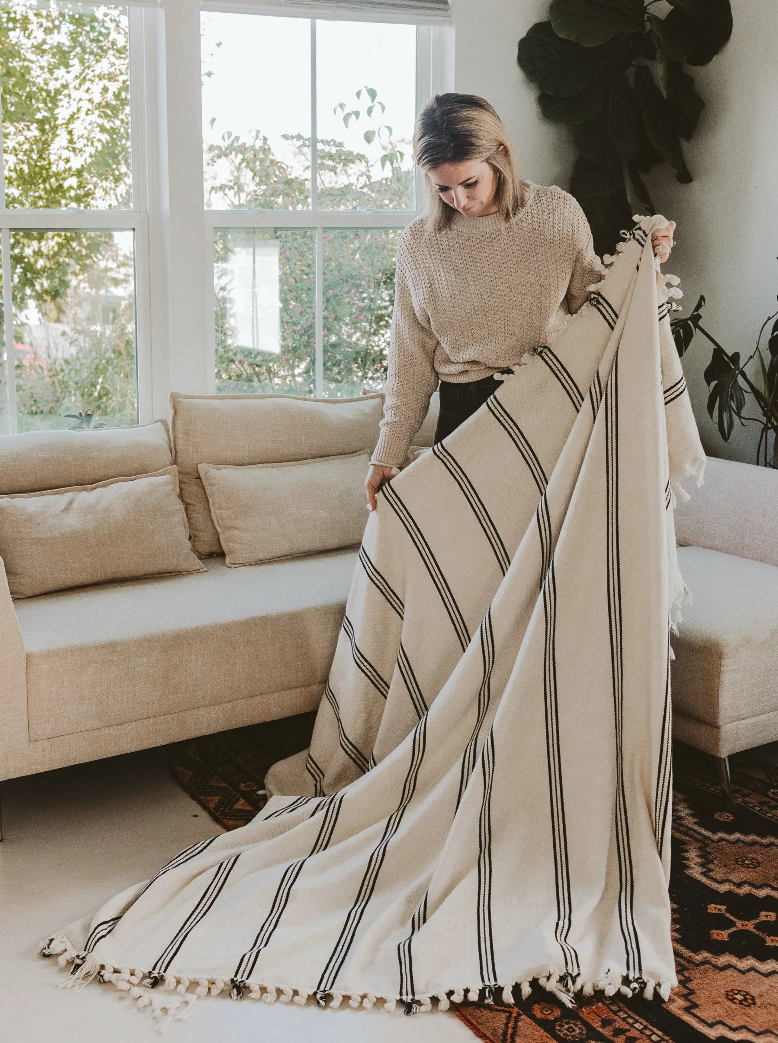 Kate Turkish Throw Blanket - Two Stripe