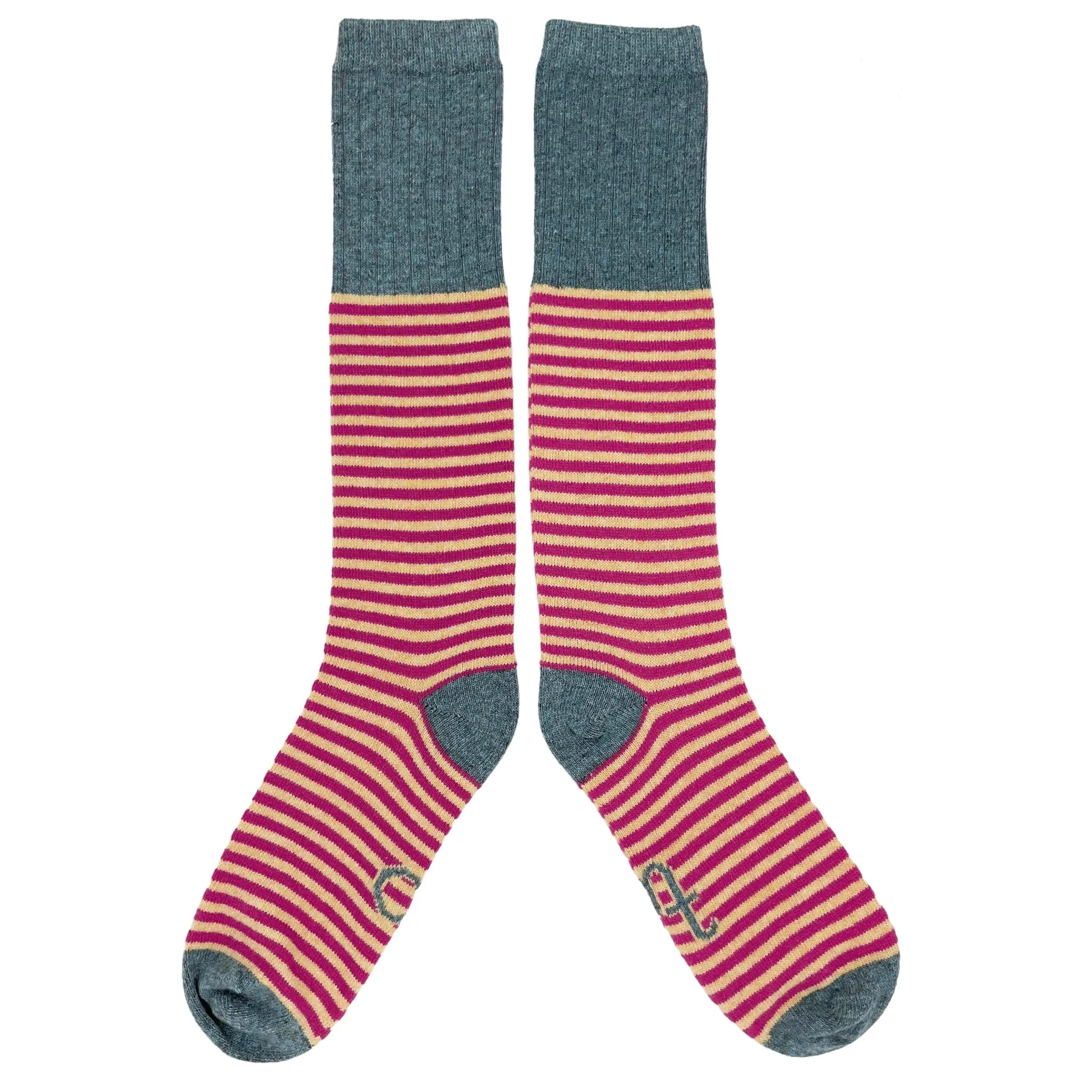 Ladies Pink Stripe Lambswool Knee Socks