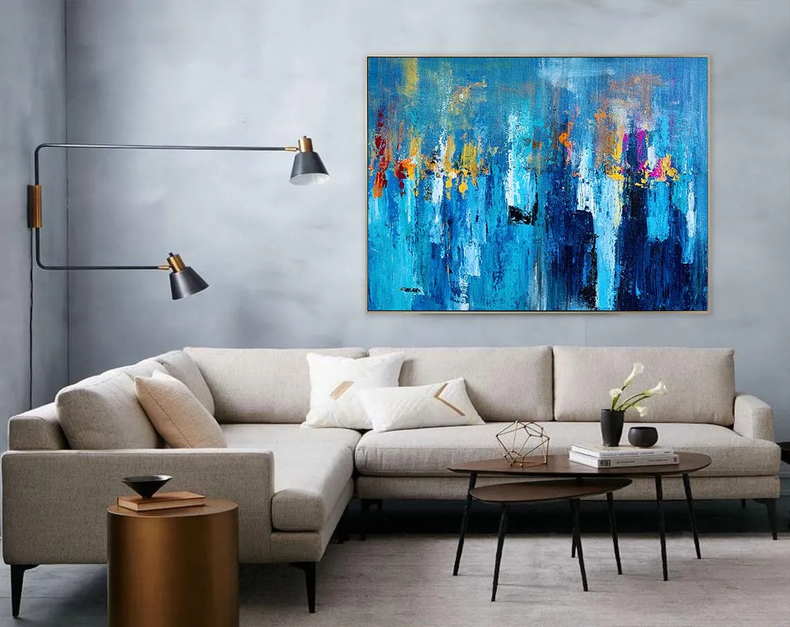 Large Palette Knife Canvas Art Blue Abstract,Painting on Canvas Np020