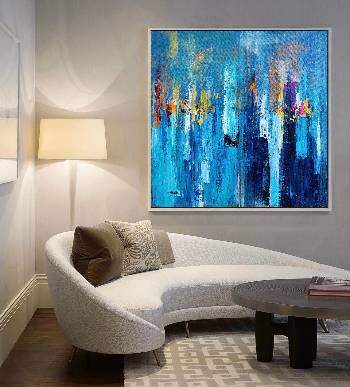 Large Palette Knife Canvas Art Blue Abstract,Painting on Canvas Np020