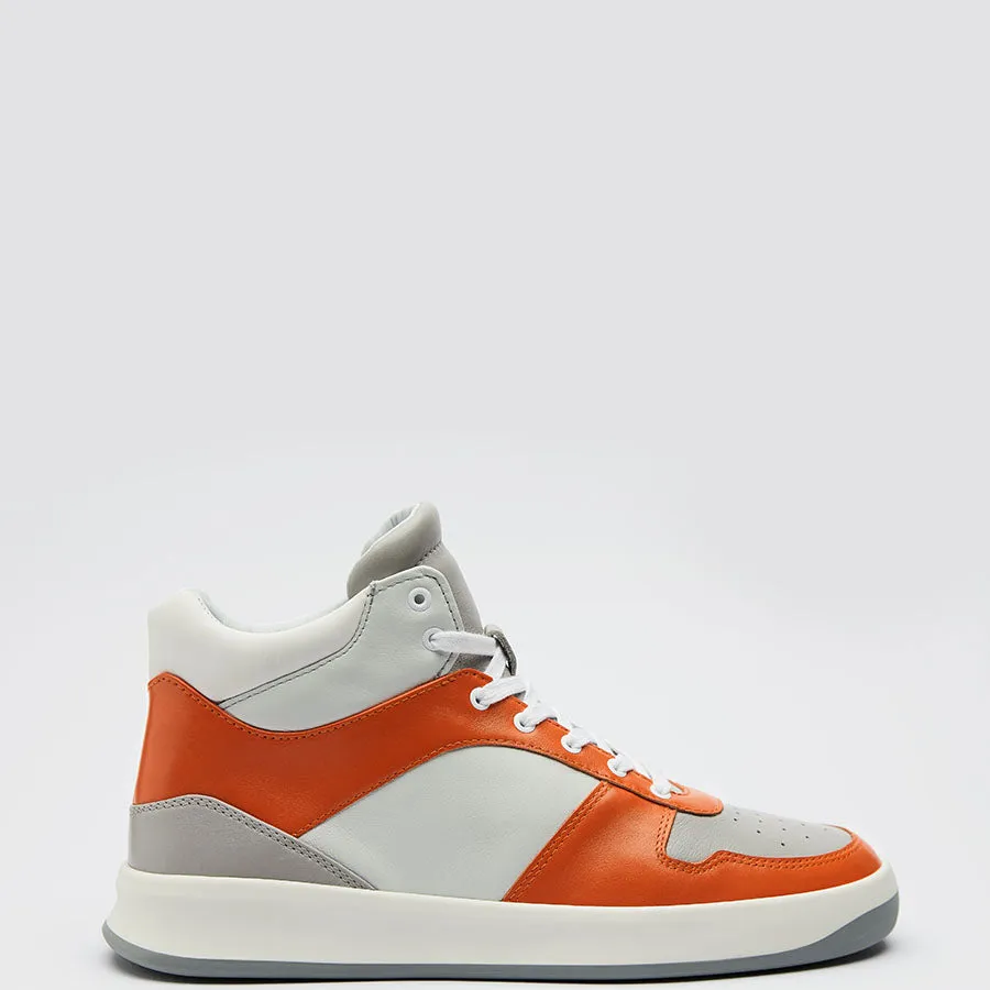 LEATHER HIGH-TOP SNEAKER "5B" IN HYPERORANGE